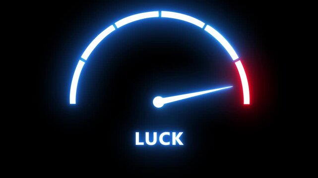 Neon luck gauge meter animation: measuring fortune and probability levels with glowing indicator
