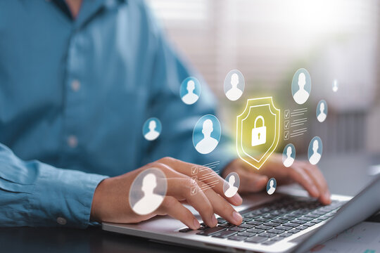 Data privacy protection concept with customer personal information security, user identity management, privacy compliance controls, secure data governance, and digital information protection system