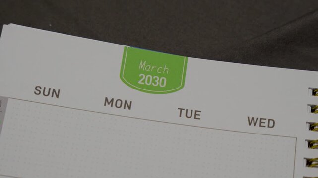 March 2030 planner page close up for monthly calendar concept with scheduling and organization layout