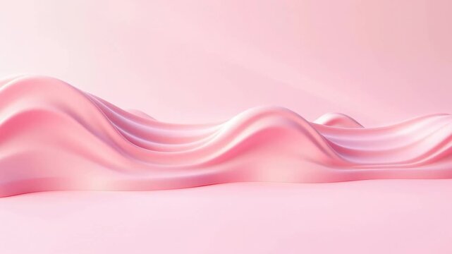 Flowing pink fabric waves create a smooth, soft texture against a pastel background, showcasing a continuous motion and gentle curves in a serene setting