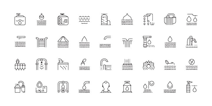 Water Supply and Plumbing Line Icon Set