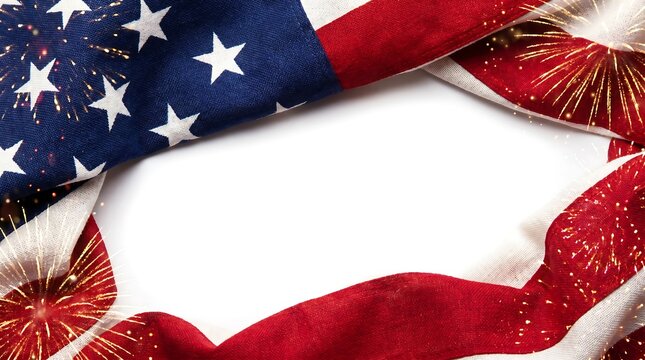 An American flag with fireworks on a white background for Independence Day celebrations