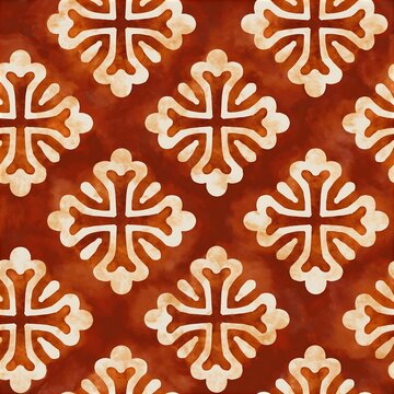 Marbled armenian cross seamless pattern in terracotta and cream