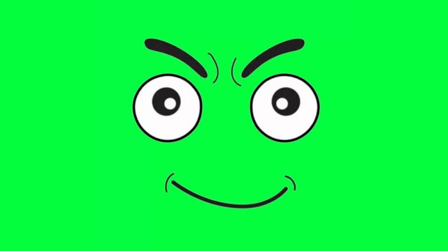Evil emoji animation 4K green screen infinite loop, clean green background, easy to cut, ready to edit, ready to use