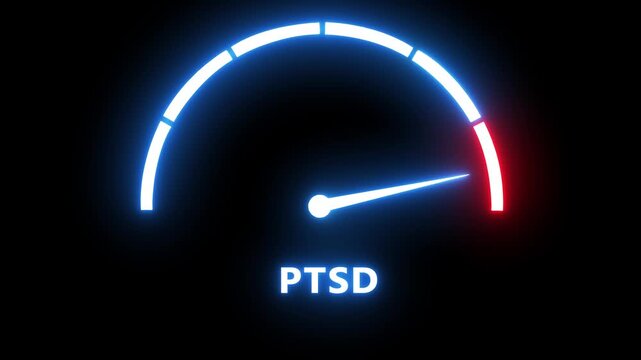 Ptsd mental health gauge meter animation: rising stress and anxiety level concept