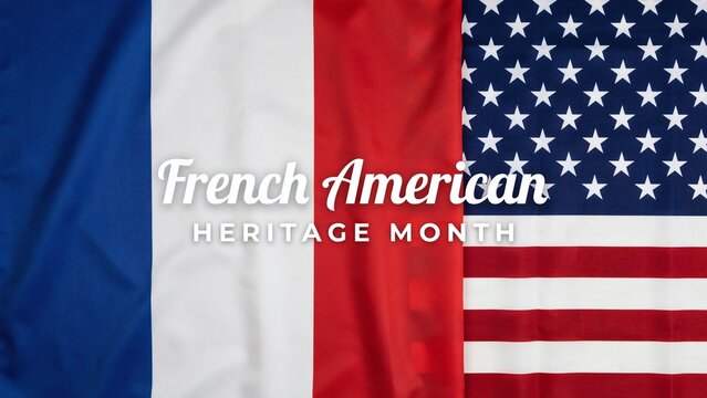 French American Heritage Month Banner background with Split France and USA Flags Fabric
