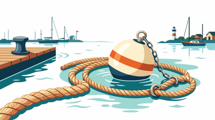 Mooring buoy with rope on water. © Akun