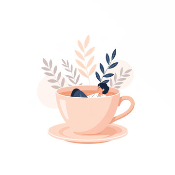 Pink Teacup with Floral Design Elements.