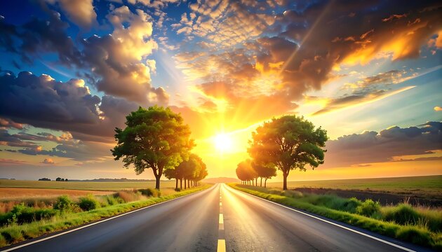Sunset on a serene country road.