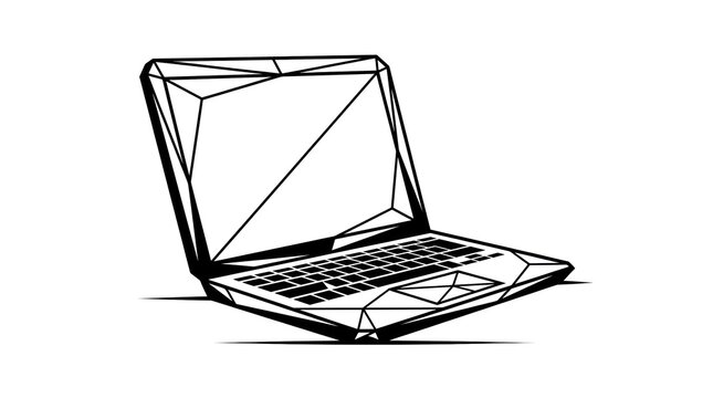 Geometric low poly laptop silhouette, abstract polygon vector illustration of modern open notebook computer.