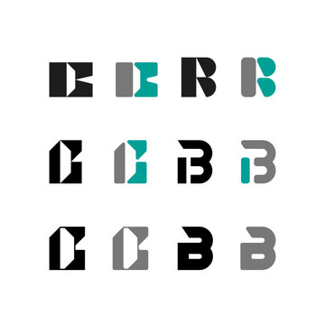 Letter B, alphabet font, including set of twelve different set letters, vector illustration 10EPS