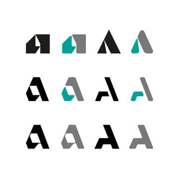 Letter A, alphabet font, including set of twelve different set letters, vector illustration 10EPS