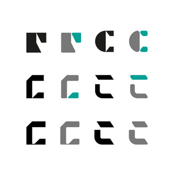 Letter C, alphabet font, including set of twelve different set letters, vector illustration 10EPS