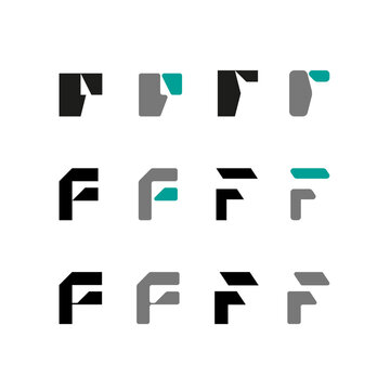 Letter F, alphabet font, including set of twelve different set letters, vector illustration 10EPS