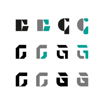 Letter G, alphabet font, including set of twelve different set letters, vector illustration 10EPS