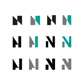 Letter N, alphabet font, including set of twelve different set letters, vector illustration 10EPS