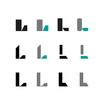 Letter L, alphabet font, including set of twelve different set letters, vector illustration 10EPS