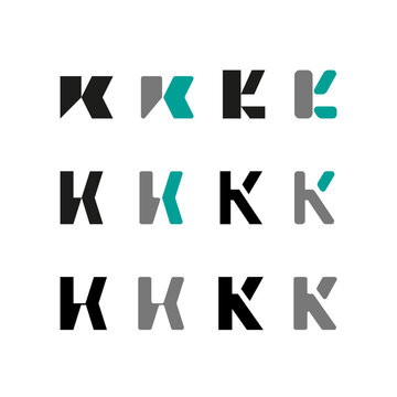 Letter K, alphabet font, including set of twelve different set letters, vector illustration 10EPS