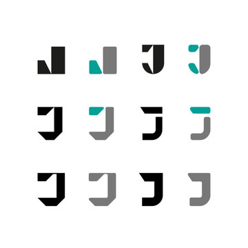 Letter J, alphabet font, including set of twelve different set letters, vector illustration 10EPS
