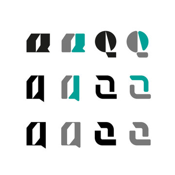 Letter Q, alphabet font, including set of twelve different set letters, vector illustration 10EPS