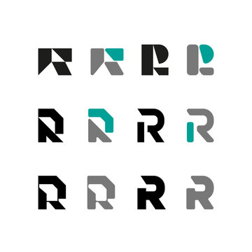 Letter R, alphabet font, including set of twelve different set letters, vector illustration 10EPS