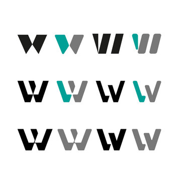 Letter W, alphabet font, including set of twelve different set letters, vector illustration 10EPS