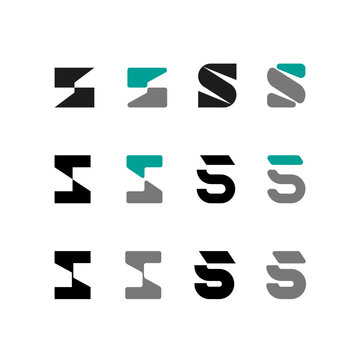 Letter S, alphabet font, including set of twelve different set letters, vector illustration 10EPS