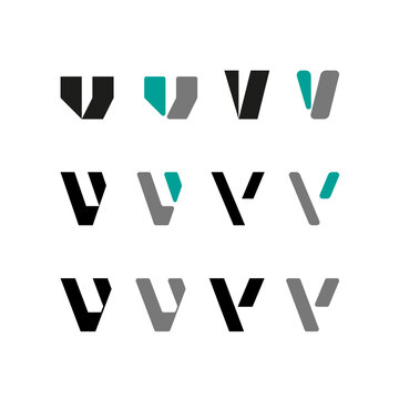 Letter V, alphabet font, including set of twelve different set letters, vector illustration 10EPS
