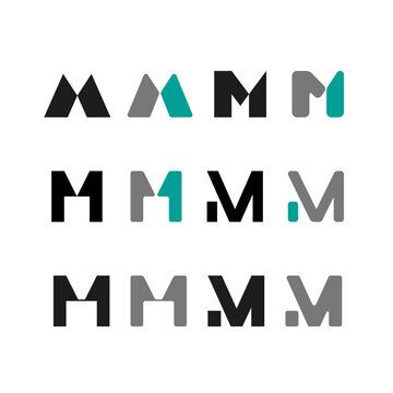 Letter M, alphabet font, including set of twelve different set letters, vector illustration 10EPS