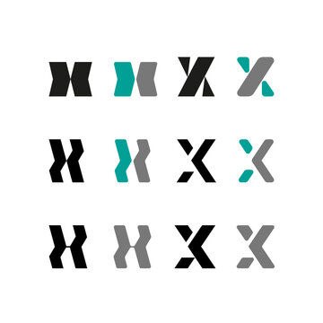 Letter X, alphabet font, including set of twelve different set letters, vector illustration 10EPS