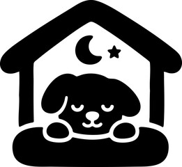 Fototapeta premium Sleeping Dog in Dog House at Night Black Pictogram Icon