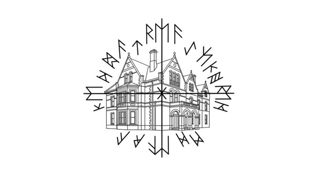 Vintage House with Turrets Illustration.