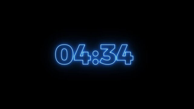 A wonderful glowing neon new countdown,05 minutes to 0 second countdown.Abstract one to zero minute countdown timer animation on transparent background with alpha channel.