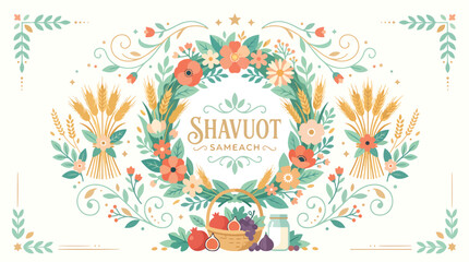 Shavuot Jewish holiday celebration greeting card. © Saka