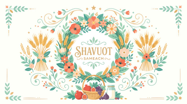 Shavuot Jewish holiday celebration greeting card.