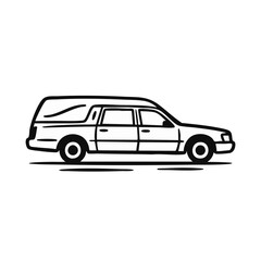 Fototapeta premium Hearse driving slowly side view vector illustration. Funeral car procession line art icon. Minimalist funeral service transport graphic isolated on transparent background