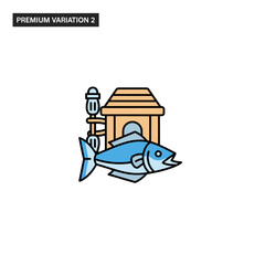 Naklejka premium blue fish in front of a lighthouse house