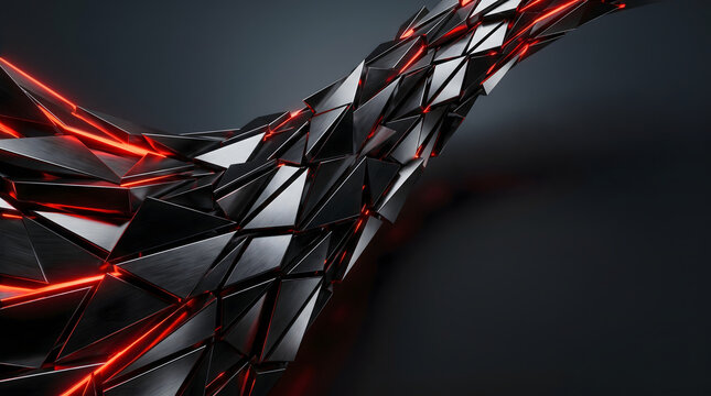 Abstract metallic structure with glowing red lines