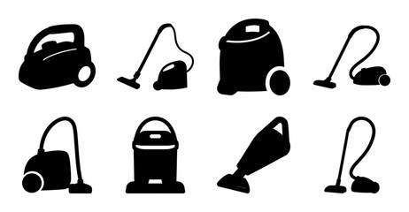 Black vacuum cleaners set of icons - Nine stylish black vacuum cleaner icons in various shapes and designs for digital use. © Md