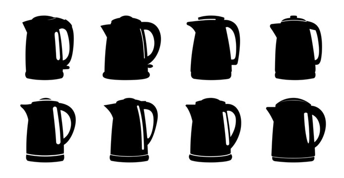Black coffee thermos bottles set - Nine black coffee thermos bottles in different styles and shapes arranged neatly for stock use.