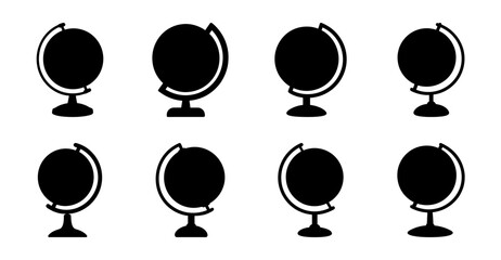 Five black globes in a row on stands - Simple vector illustration of five identical black globes lined up on small stands, minimal and clean design. © Md