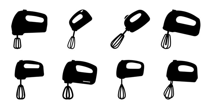 Black mixer whisk attachments set - Set of black mixer whisk attachments arranged in rows for cooking or baking purposes
