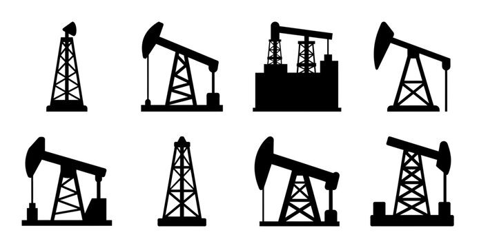 Black oil pump jacks in a row - Simple line art of black oil pump jacks arranged in a row, perfect for energy or industrial themes.