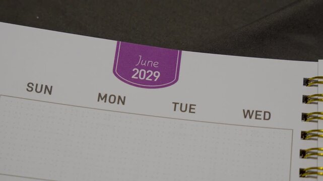 June 2029 planner page close up for monthly calendar concept with scheduling and organization layout