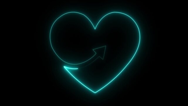 Neon icon of heart with arrow isolated on black background. Love, St