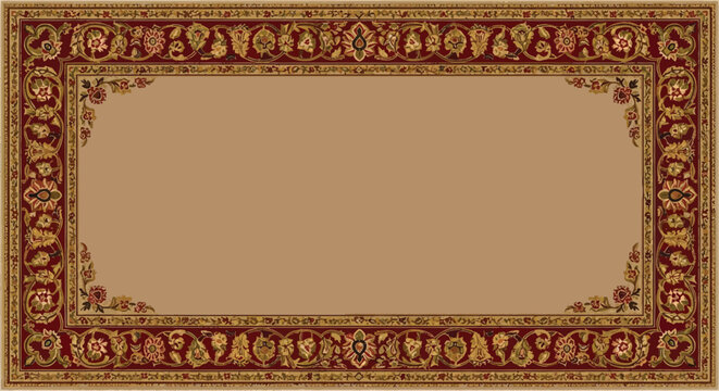 Ornate Persian carpet border design traditional floral pattern with intricate details decorative element for frames and backgrounds isolated on tan