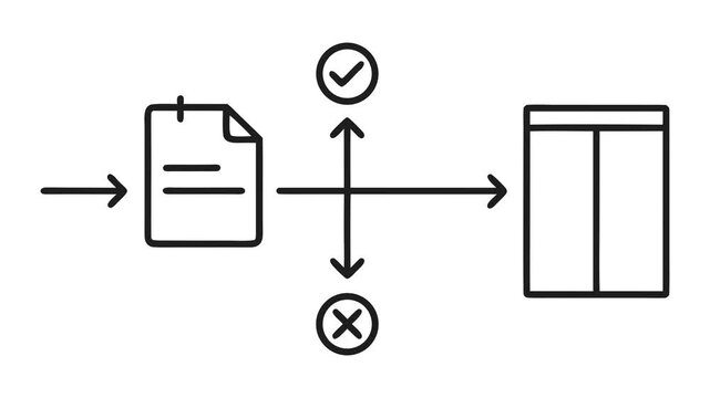 Line drawing animation concept of document upload download and approval check icons