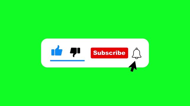 You tube subscribe button animation with like and notification bell on green screen for creators youtube