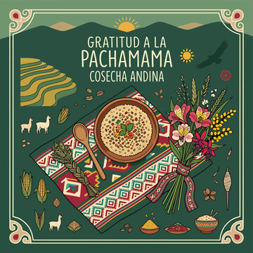 Traditional Andean Harvest Gratitude Offering Scene.