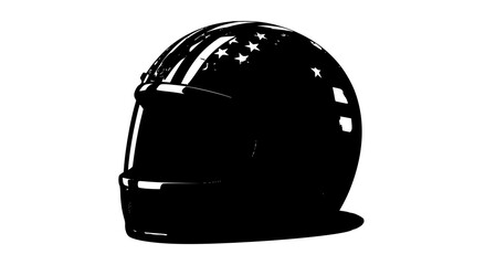 Fototapeta premium Stylized graphic of a black racing helmet with american flag motif, black and white